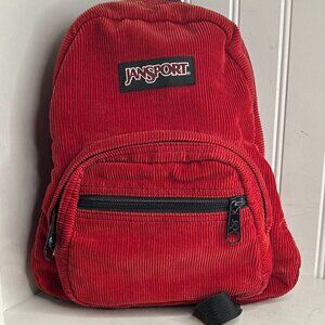 RARE Vintage 90s Jansport Corduroy Mini Backpack Red Bag Y2K Tote Purse